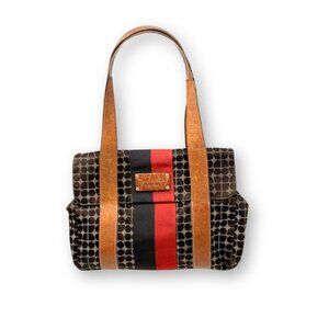 Kate Spade Womens Classic Noel Stevie Brown Red Signature Stripe Tote Handbag